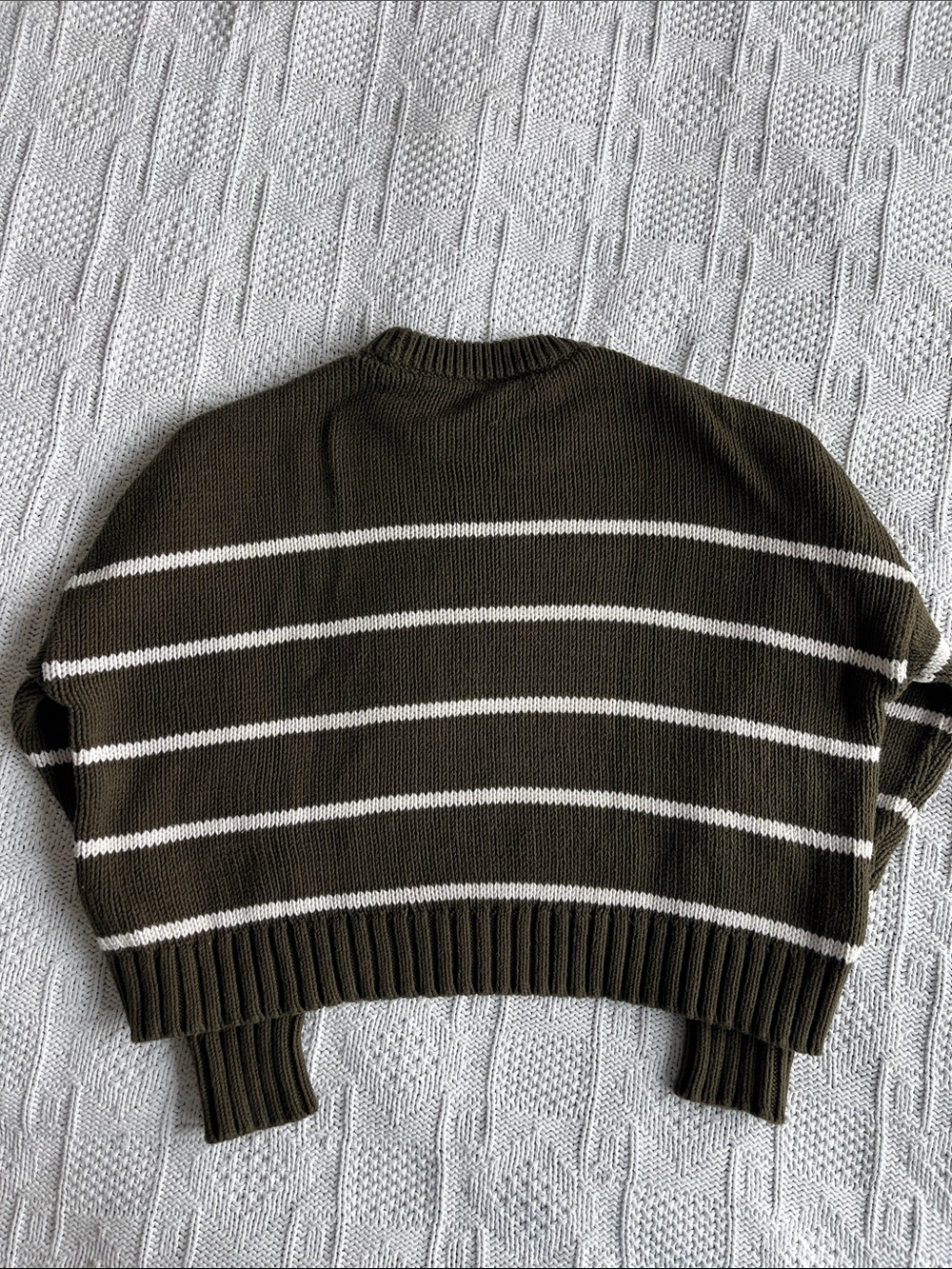 Jenni Kayne Chloe Striped Cotton Crewneck Sweater in Warm Olive Cream Sz M - Picture 6 of 7